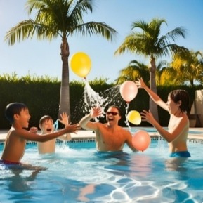 Guests enjoying the wave pool at JoynJoyy waterpark with gentle waves and clear blue water